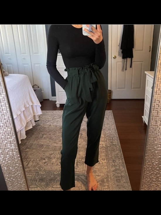 Grace Karin Pants - Grace Karin High-Waist Paperbag Ankle Pants in Dark Green
